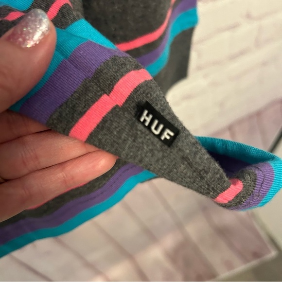 HUF Worldwide pastel striped preppy retro cotton tee, unisex, Large - Picture 4 of 8